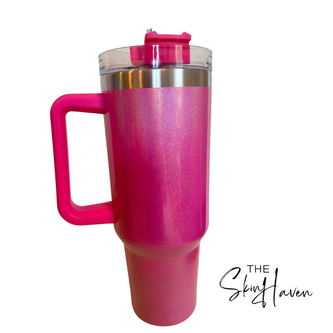 Hot Pink Tumbler With Straw, 40 Ounces